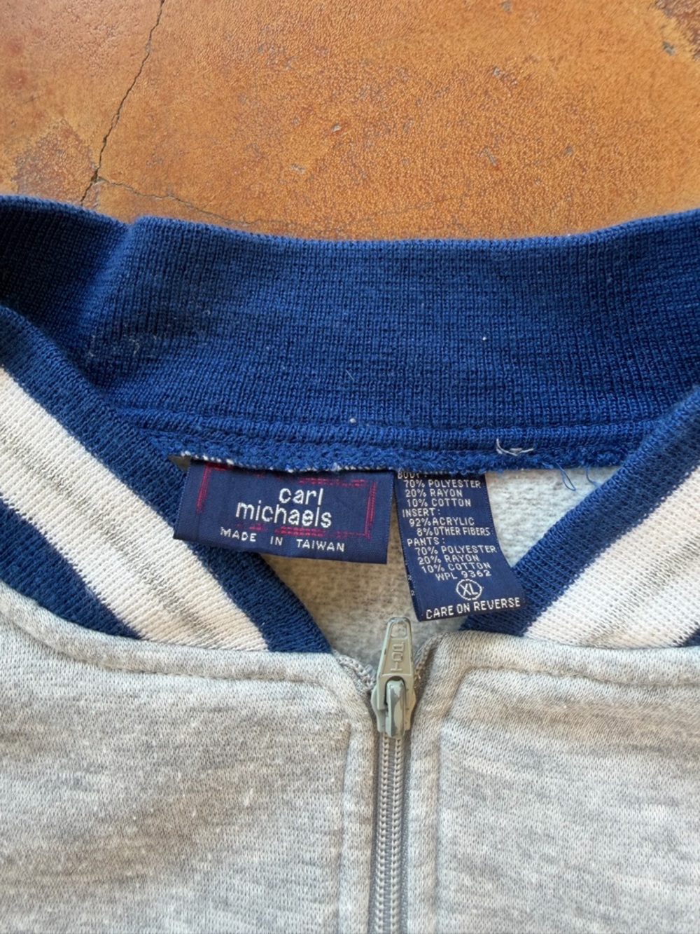 Vintage 80s Carl Michaels XL Striped Knit Full Zip Sweatshirt Gray Blue - Picture 3 of 7